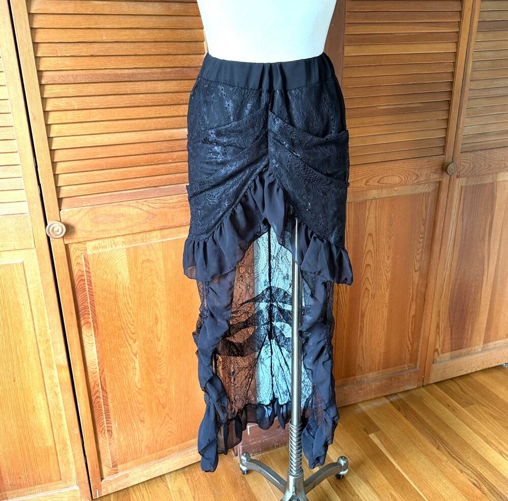 Gothic Lolita Punk Steampunk Victorian Cabaret Black Lace High Low Skirt